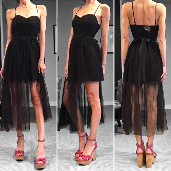 Forever21 Fun Formal Black Bustier Mesh Black Midi Dress Party Collection S - Picture 1 of 10